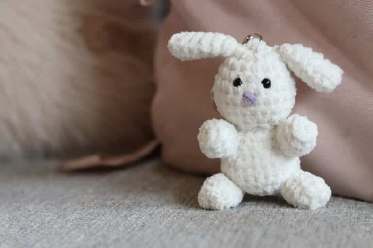 a white bunny crochet keychain